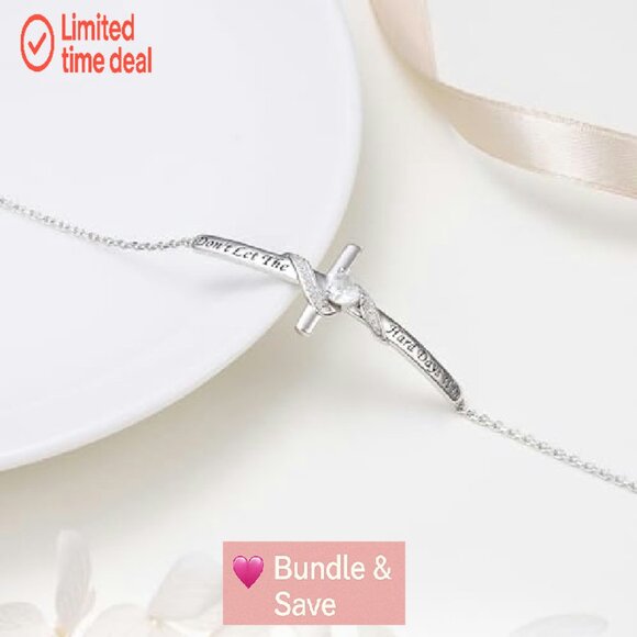 Sterling Silver Faith Over Fear Heart Infinity Cross Cuff Bracelet - Picture 5 of 8